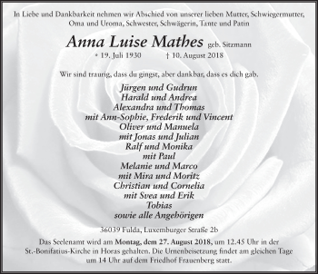 Traueranzeige von Anna Luise Mathes 