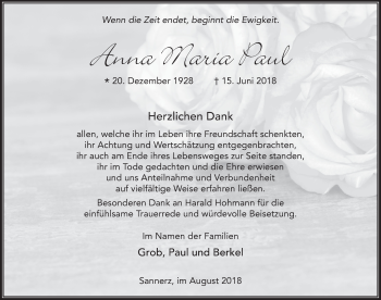 Traueranzeige von Anna Maria Paul 
