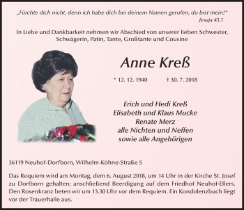 Traueranzeige von Anne Kreß 
