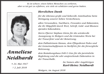 Traueranzeige von Anneliese Neidhardt 