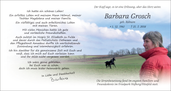Traueranzeige von Barbara Grosch 