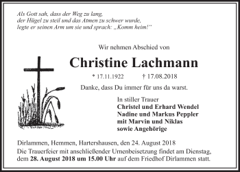 Traueranzeige von Christine Lachmann 