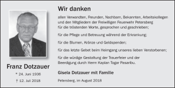 Traueranzeige von Franz Dotzauer 