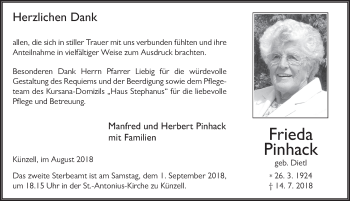 Traueranzeige von Frieda Pinhack 