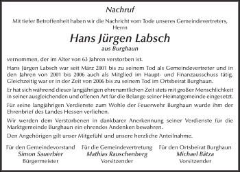 Traueranzeige von Hans Jürgen Labsch 