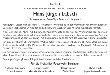 Traueranzeige von Hans Jürgen Labsch 