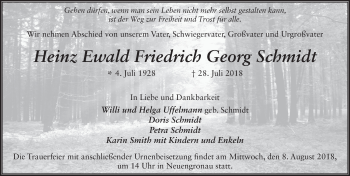Traueranzeige von Heinz Ewald Friedrich Georg Schmidt 