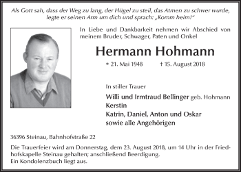 Traueranzeige von Hermann Hohmann 