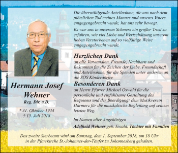 Traueranzeige von Hermann Josef Wehner 