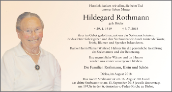 Traueranzeige von Hildegard Rothmann 