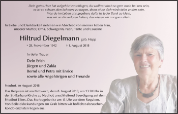 Traueranzeige von Hiltrud Diegelmann 