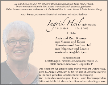 Traueranzeige von Ingrid Heil 