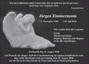 Traueranzeige von Jürgen Zimmermann 