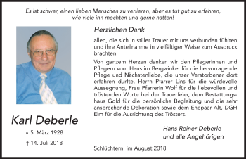 Traueranzeige von Karl Deberle 