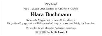 Traueranzeige von Klara Buchmann 