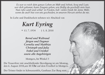 Traueranzeige von Kurt Eyring 