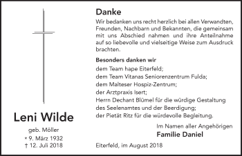 Traueranzeige von Leni Wilde 