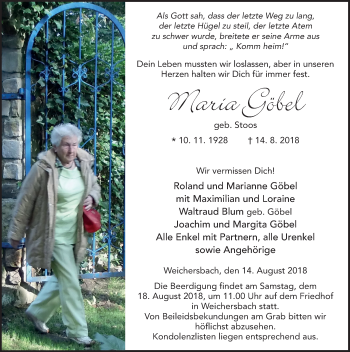 Traueranzeige von Maria Göbel 