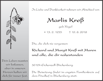 Traueranzeige von Marlis Kreß 