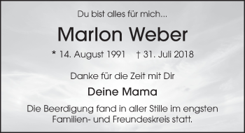 Traueranzeige von Marlon Weber 