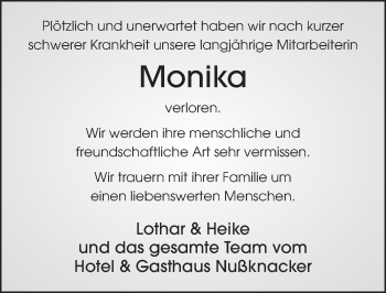 Traueranzeige von Monika Diel 