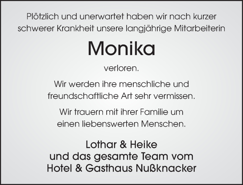  Traueranzeige für Monika Diel vom 02.08.2018 aus 