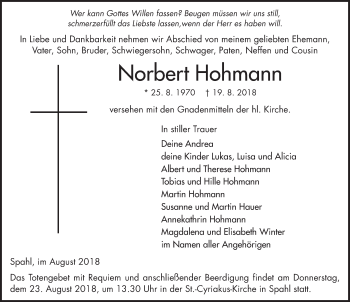 Traueranzeige von Norbert Hohmann 