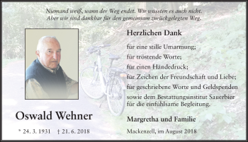 Traueranzeige von Oswald Wehner 