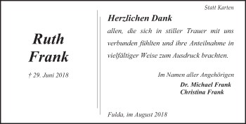 Traueranzeige von Ruth Frank 