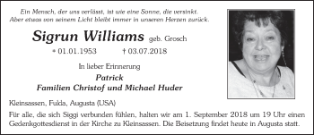 Traueranzeige von Sigrun Williams 