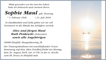 Traueranzeige von Sophie Maul 