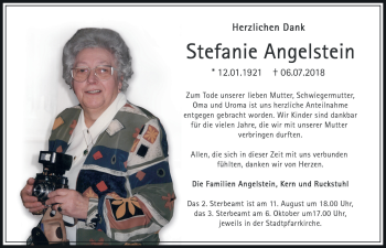 Traueranzeige von Stefanie Angelstein 