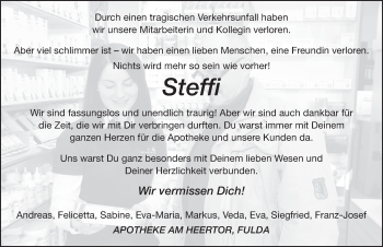 Traueranzeige von Stephanie Wehner 