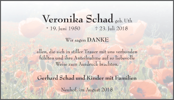 Traueranzeige von Veronika Schad 