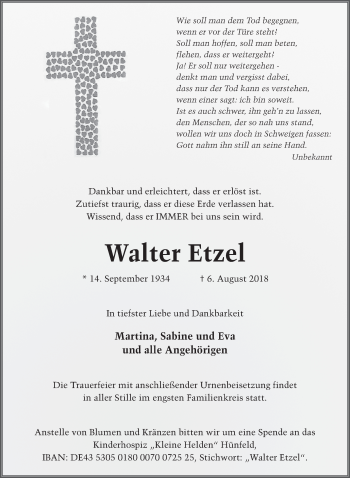 Traueranzeige von Walter Etzel 