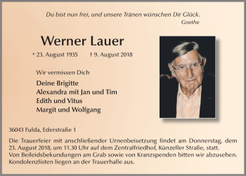 Traueranzeige von Werner Lauer 