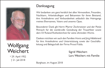 Traueranzeige von Wolfgang Weichert 