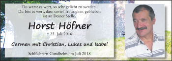 Traueranzeige von Horst Höfner 