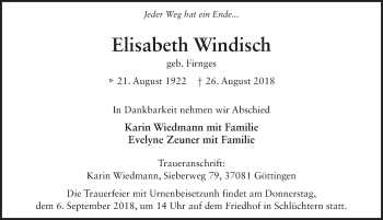 Traueranzeige von Elisabeth Windisch 