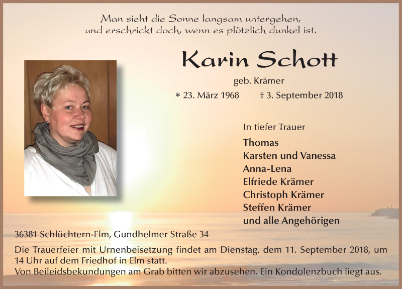  Traueranzeige für Karin Schott vom 06.09.2018 aus 