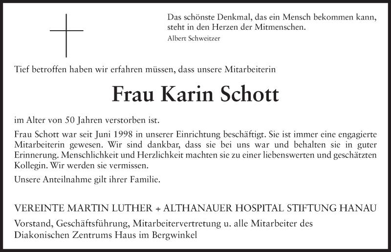  Traueranzeige für Karin Schott vom 06.09.2018 aus 