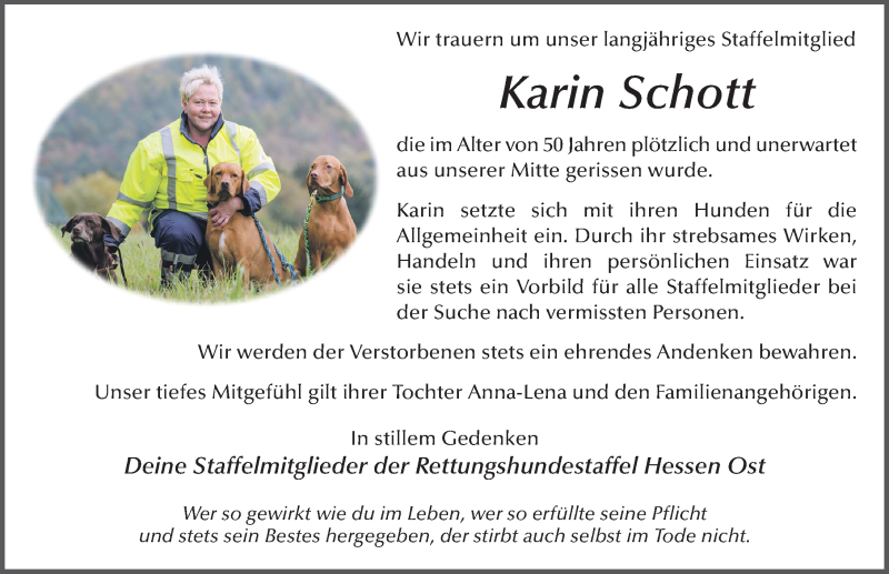  Traueranzeige für Karin Schott vom 06.09.2018 aus 