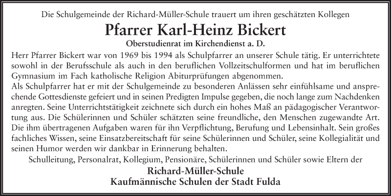  Traueranzeige für Karl-Heinz Bickert vom 01.09.2018 aus 