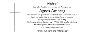 Traueranzeige von Agnes Amberg 