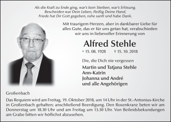 Traueranzeige von Alfred Stehle 
