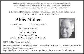 Traueranzeige von Alois Müller 