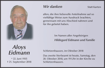 Traueranzeige von Aloys Eidmann 