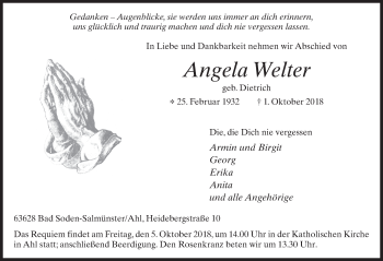 Traueranzeige von Angela Welter 