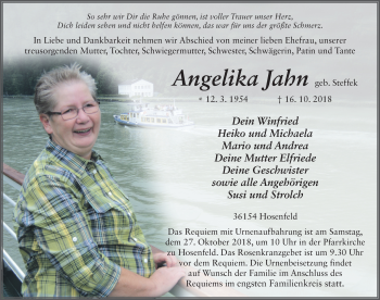 Traueranzeige von Angelika Jahn 