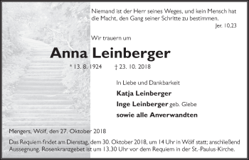Traueranzeige von Anna Leinberger 